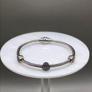 Sterling silver 925 twisted rope CZ stations bracelet sz 6.5 makers mark